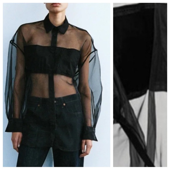 Zara Tops - NWOT Poplin/Organza Semi-Sheer Oversize Shirt. Size L. .